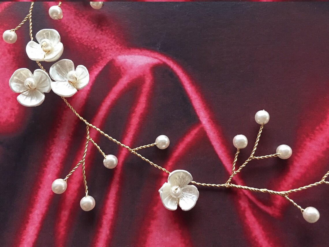 Flower and Pearl Hair Vine Extra Long Hair Vine Bridal Hair Etsy