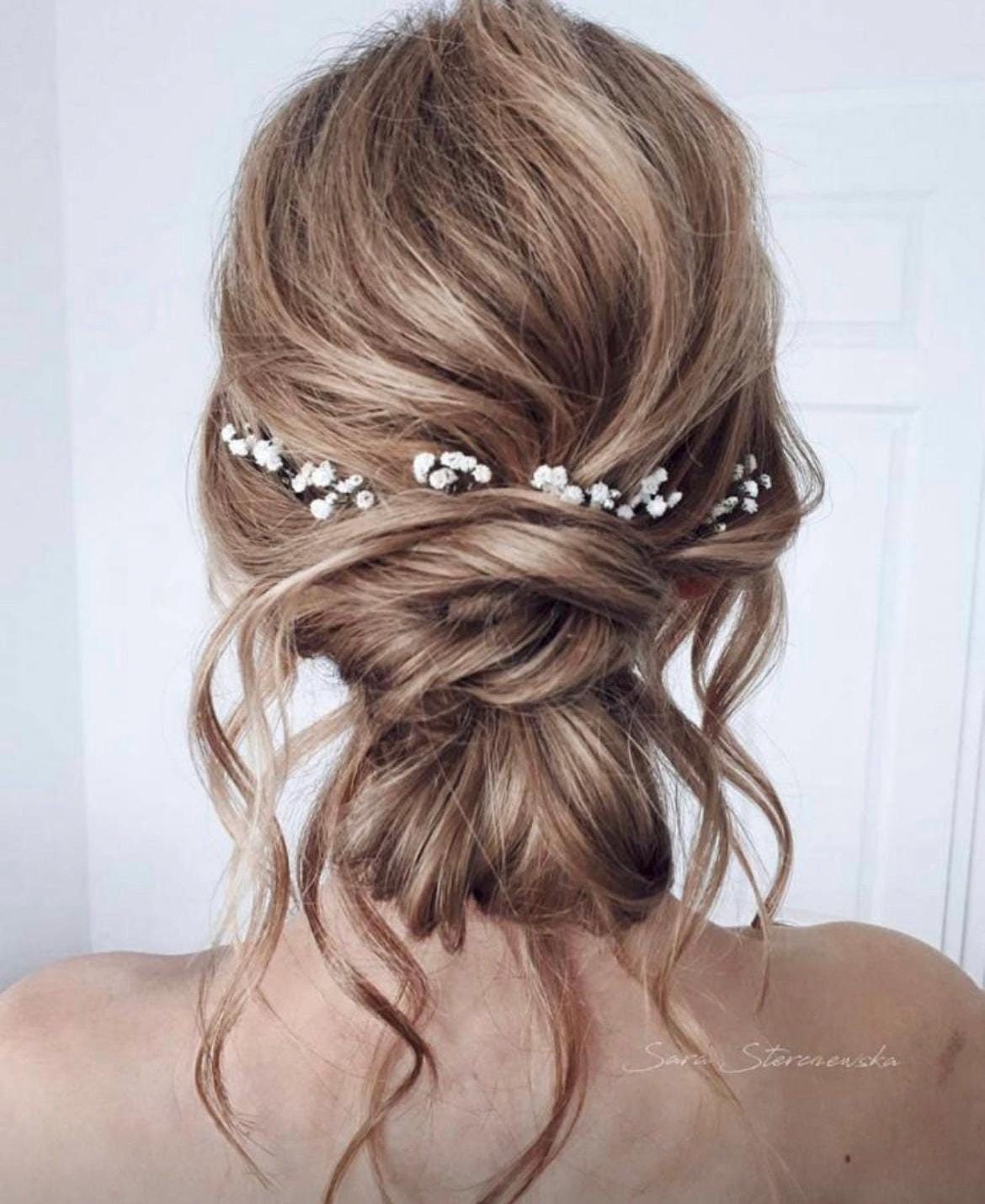Bridal Babys Breath Hair Pins: Pearl Wedding Hair Accessory