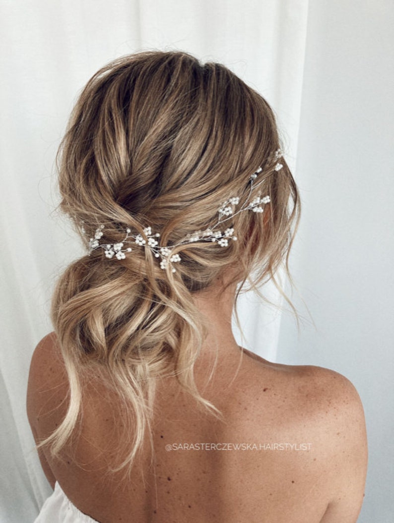 Bridal hair vine babys breath Bridal hair piece crystal Bridal hair vine crystal bridal headpiece silver Wedding hair piece babys breath 画像 1