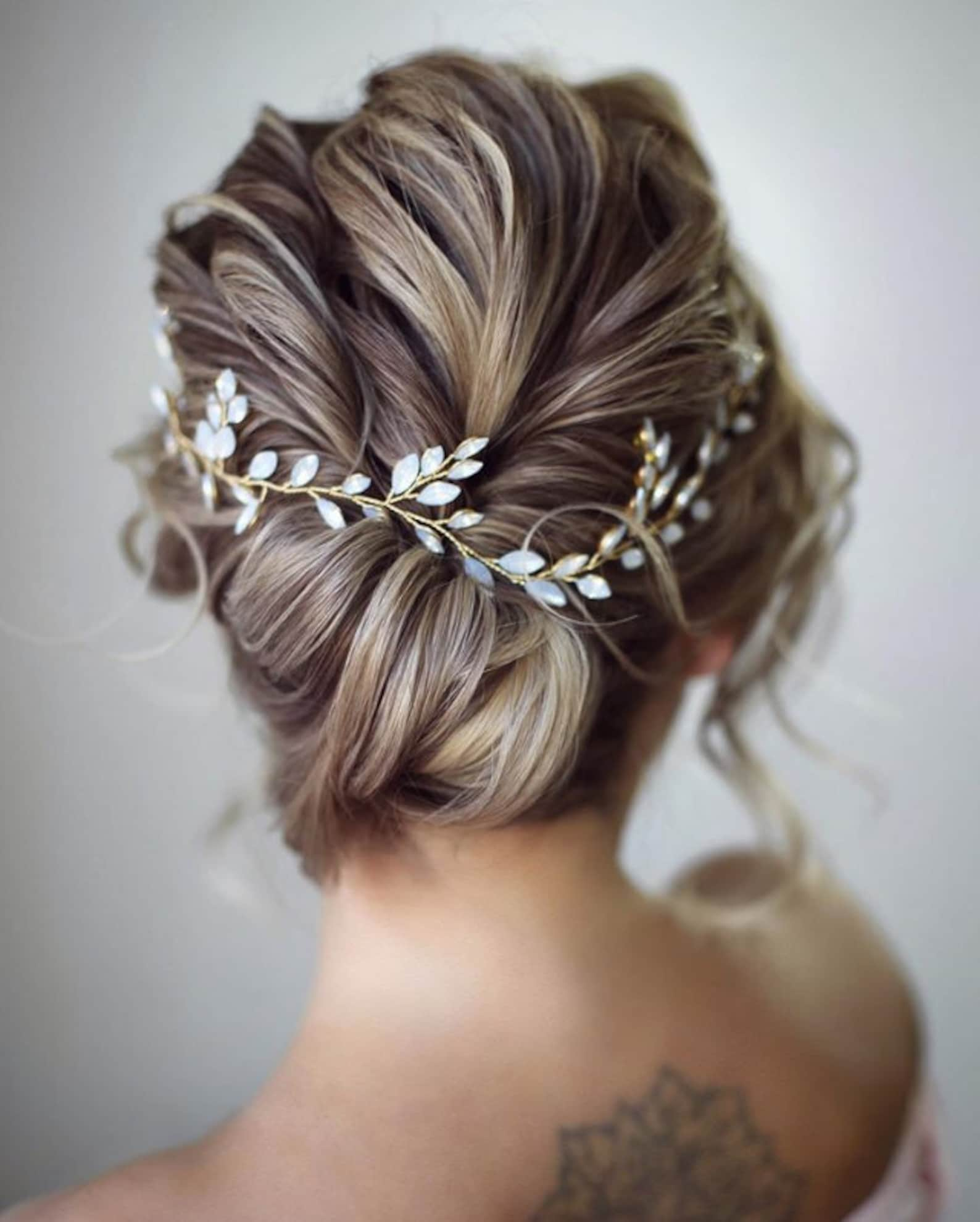 Wedding Hair Accessories Ideas for Boho Chic Brides, Gold and Blue Opal Bridal Hair Vine