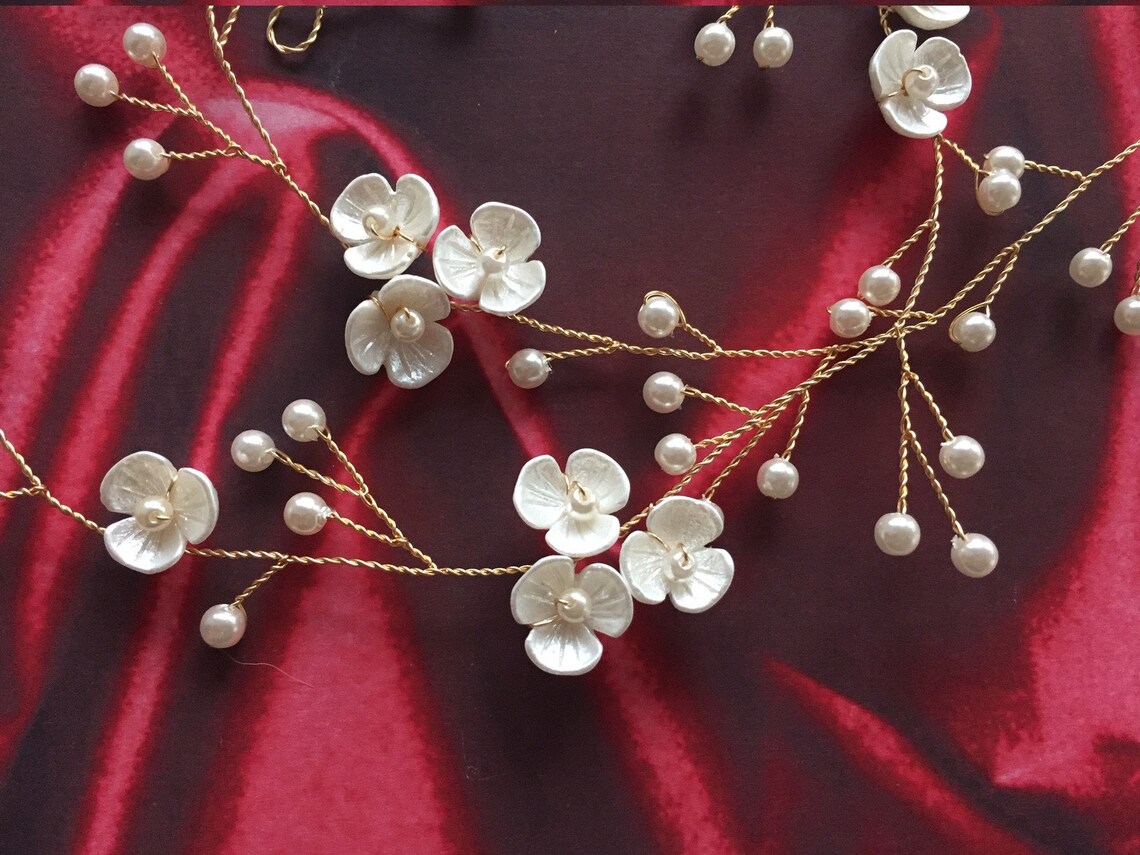 Flower and Pearl Hair Vine Extra Long Hair Vine Bridal Hair Etsy