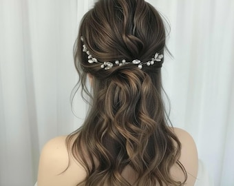 Bridal Hair Vine Crystal Wedding Headband gold headpiece pearl hair pins silver