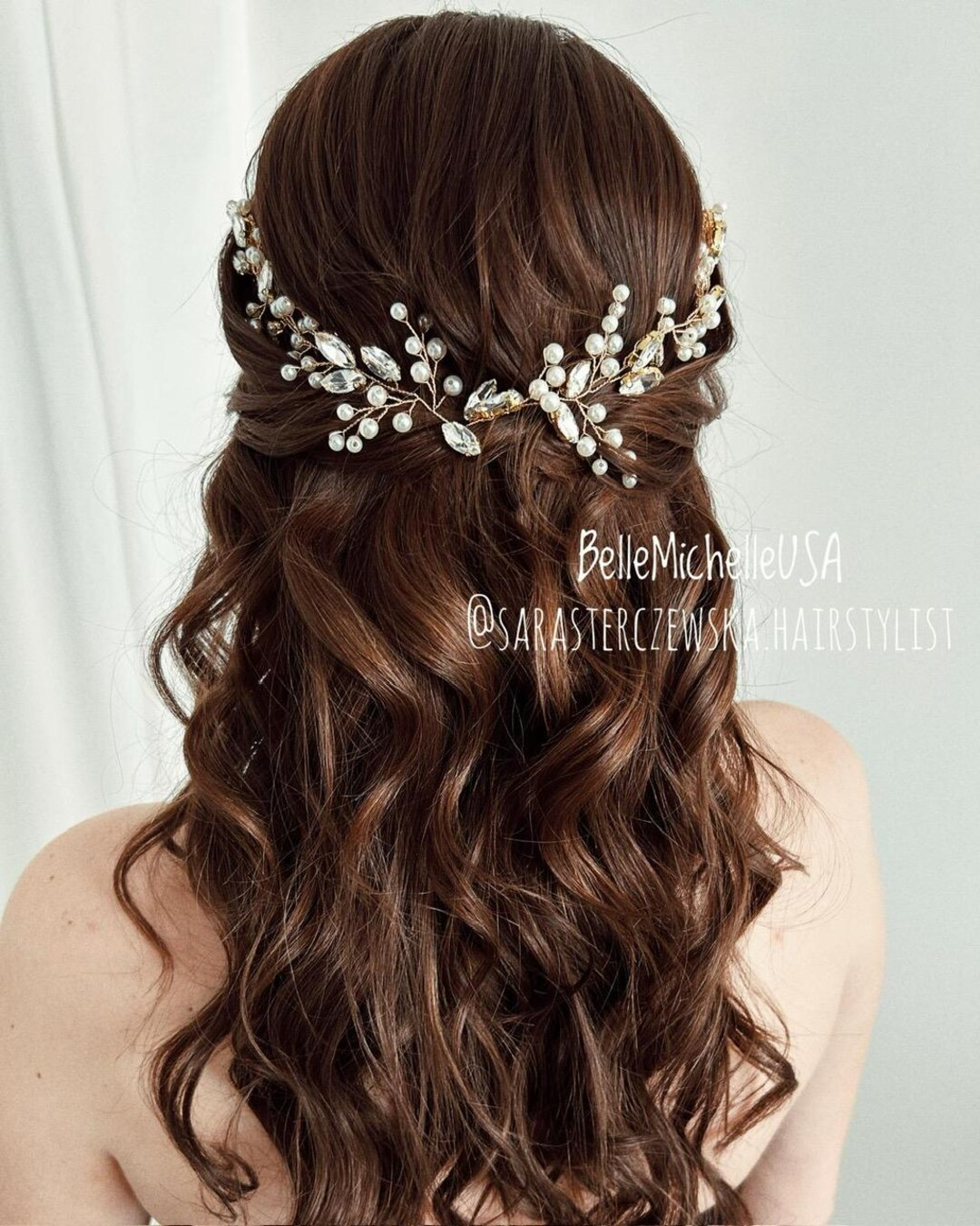 Pearl Bridal Headband Crystal Wedding Headpiece Rose Gold  display picture 2