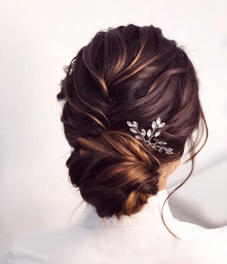 Bridal hair pins Wedding Head piece silver Swarowski Crystal image 1