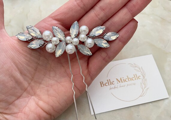 Something Blue Bridal Hair Comb: Pearl Crystal Wedding Hair  display picture 3