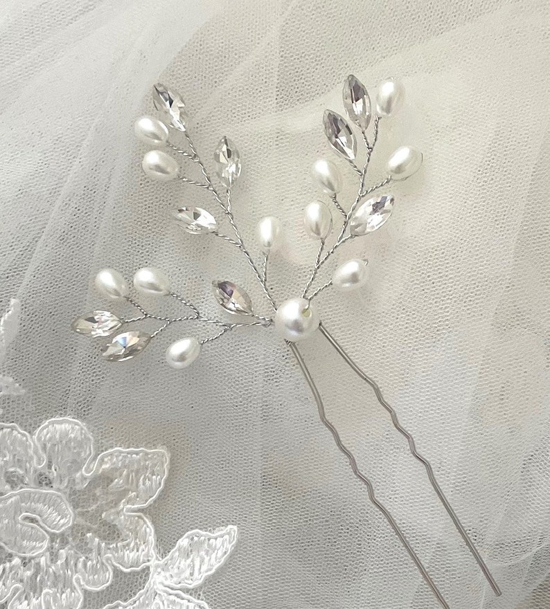 Bridal hair pins Wedding hair pins silver bridal crystal hair pins Crystal wedding hair accessories Bridal hair pins silver wedding headpiec image 2