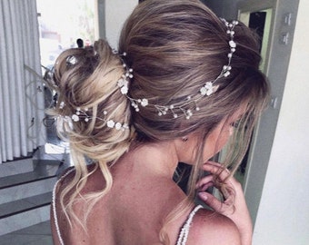 Bridal hair vine floral Hair Vine Bridal Hair piece pearl Wedding Hair Vine floral bridal headpiece flower long hair vine  floral