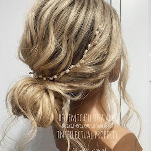 Gold Bridal Hair Vine: Pearl Headpiece, Boho Wedding Jewelry