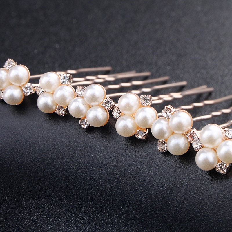 Bridal Hair Pins Rose Gold Bridal Hair Pins Pearl Wedding Head Etsy