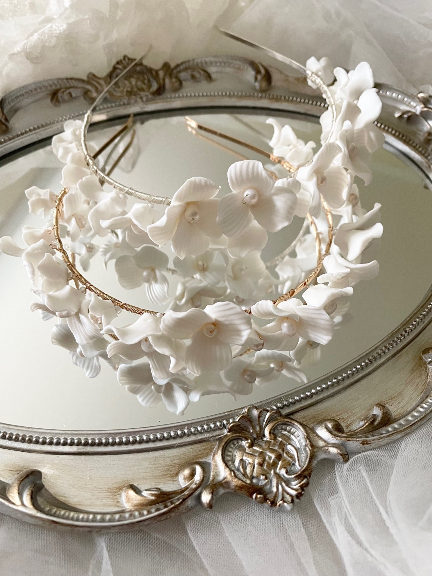 Vintage Floral Bridal Headband: Pearl Wedding Hair Piece - Etsy display picture 3