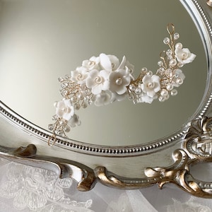 Vintage Blumen Braut Haarranke: Perlenhochzeit Kopfschmuck