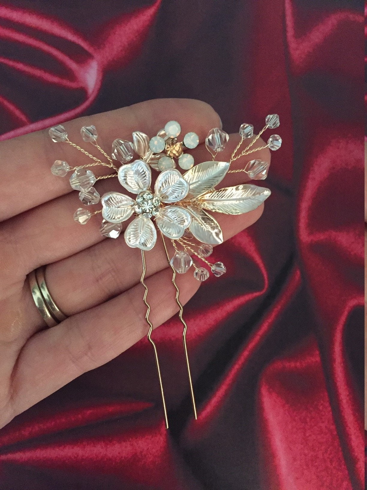 Bridal Hair Piece Rose Gold Bridal Hair Pins Wedding Hair Etsy