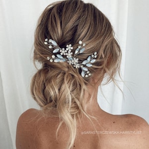 Bridal hair piece blue Bridal hair comb blue Wedding hair comb silver wedding headpiece blue Wedding Hair Accessories Wedding hair piece