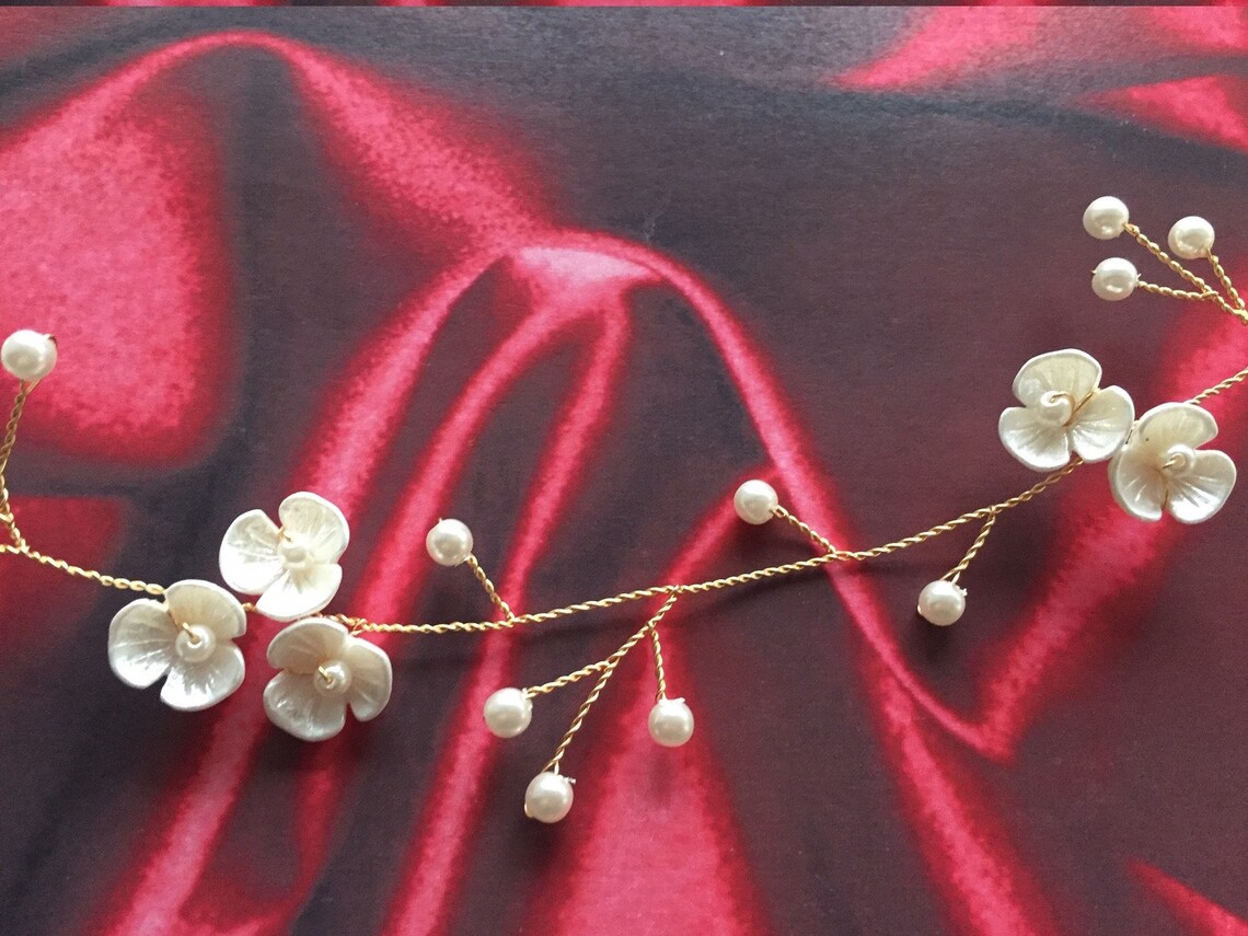 Flower and Pearl Hair Vine Extra Long Hair Vine Bridal Hair Etsy