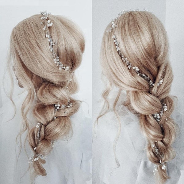 Bridal hair vine crystal bridal hair vine pearl crystal Wedding Hair Vine Crystal bridal Hair Piece pearl  Bridal hair vine silver