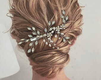 Hair comb pearl Bridal hair piece floral Bridal hair piece something blue Bridal hair comb pearl Wedding hair accessories something blue