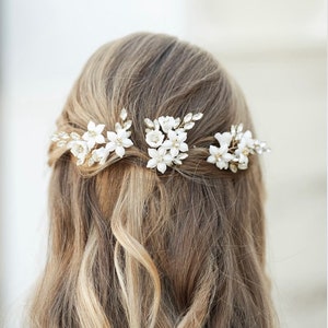 Horquillas florales para novia: tocado de novia con perlas de cristal