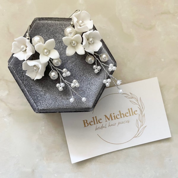 White Porcelain Flower Bridal Earrings: Floral Wedding Jewelry