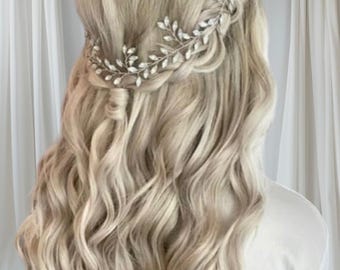 Vintage Bridal Hair Vine: Blue Opal & Crystal Wedding Hairpiece