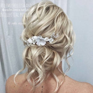 Floral Bridal Hair Piece: Silver Crystal Wedding Headpiece