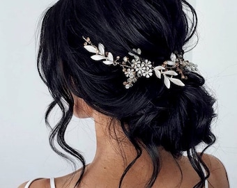 Vintage Gold Floral Bridal Hair Vine: Wedding Headpiece