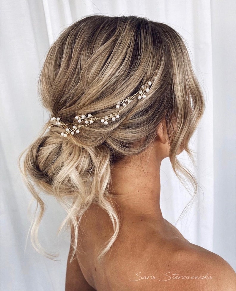 Bridal hair vine pearl Bridal hair piece pearl bridal headpiece gold Wedding hair piece pearl Wedding hair vine pearl headband boho image 1