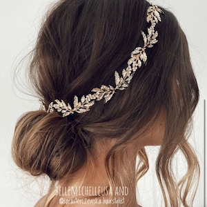 Vintage Bridal Hair Vine: Gold Leaf Crystal Headpiece, 12 Inch