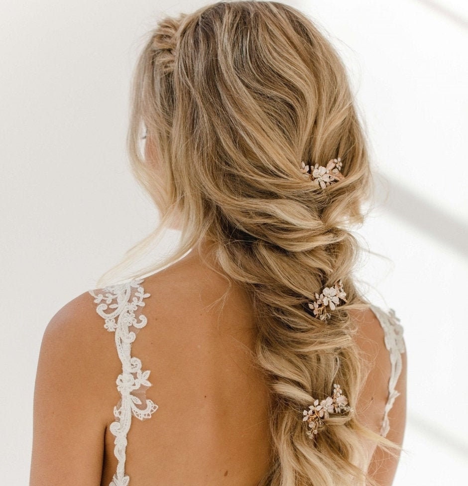 Bridal Hair Piece Rose Gold Bridal Hair Pins Wedding Hair Etsy