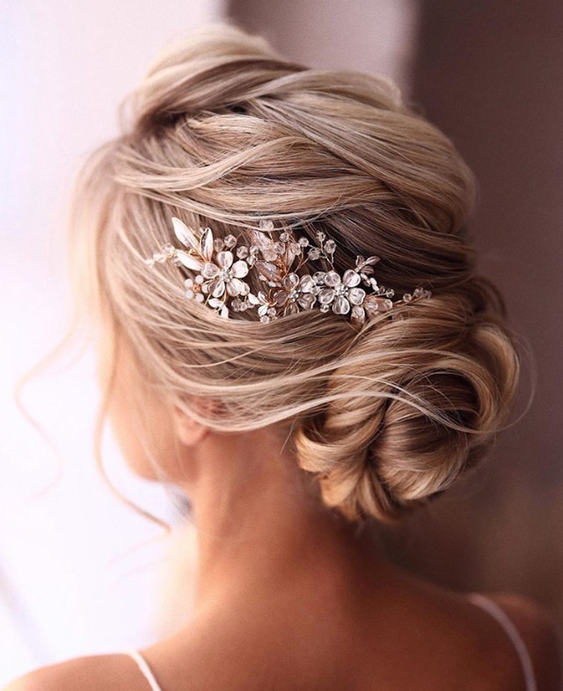 Bridal Hair Piece Wedding Hair Comb Bridal Headpiece Rose Gold Etsy