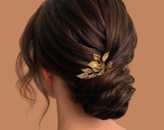 Bridal hair piece boho Wedding hair pins leaves Bridal hair piece simple Bridal headpiece gold leaves bridal hair pins boho headpiece gold