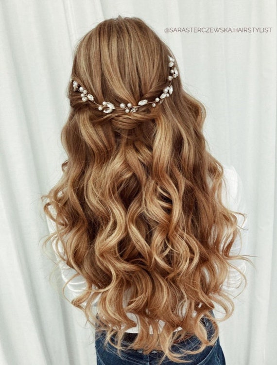 Bridal Pearl Hair Vine: Crystal Wedding Headband, 12 Inch - Etsy display picture 3