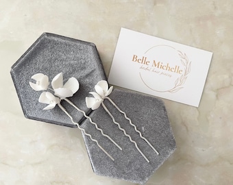 Boho Hochzeit Haarnadeln: Silber Blumen Braut Haarteil