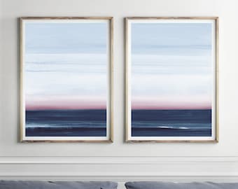 Bedroom Print Set, PRINTABLE Wall Art, Set of 2 Prints, Landscape Print, Printable Abstract Art, Pink and Blue Art, Bedroom Wall Art, Modern