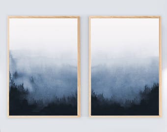 blue wall art etsy