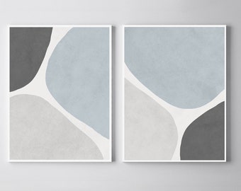 Bedroom Print Set, PRINTABLE Wall Art, Set of 2 Prints, Blue Grey Prints, Abstract Wall Art, Printable Abstract Art, Living Room Wall Art