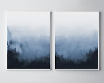 Set of 2 Prints, Abstract Art, Printable Print Set, Printable Wall Art Abstract, Two Prints, Blue Wall Art, Blue and White, Bedroom Art