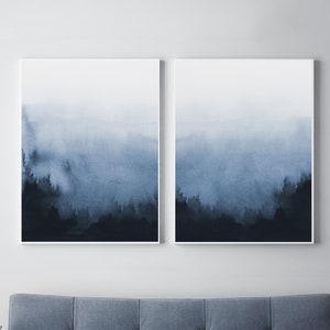 Set of 2 Prints, Abstract Art, Printable Print Set, Printable Wall Art Abstract, Two Prints, Blue Wall Art, Blue and White, Bedroom Art image 1