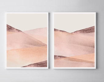 PRINTABLE Wall Art, Bedroom Print Set, Blush Pink Wall Art, Set of 2 Prints, Watercolor Prints, Printable Abstract Art, Blush Pink Bedroom