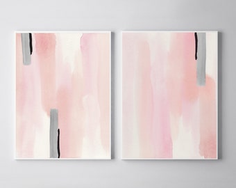 Bedroom Print Set, PRINTABLE Wall Art, Set of 2 Prints, Abstract Printable Art, Abstract Wall Art, Blush Pink and Gray Art, Bedroom Wall Art