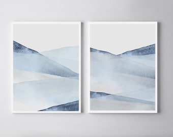 Blue Bedroom Wall Art, PRINTABLE Wall Art, Ensemble de 2 Estamps, Ensemble d'estampes de chambre à coucher, Art bleu d'aquarelle, impressions d'aquarelle, Résumé imprimable