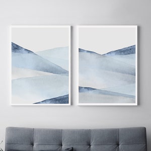Blue Bedroom Wall Art, PRINTABLE Wall Art, Set of 2 Prints, Bedroom Print Set, Blue Watercolor Art, Watercolor Prints, Printable Abstract