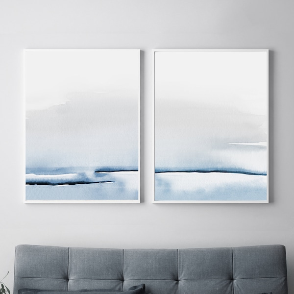 Bedroom Print Set, PRINTABLE Wall Art, Set of 2 Prints, Blue Grey Prints, Abstract Wall Art, Printable Abstract Art, Bedroom Wall Art, Art