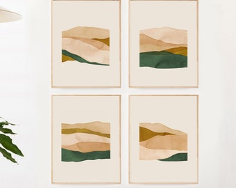 Set of 4 Prints, PRINTABLE Abstract Wall Art, Watercolor Printable, Printable Wall Art, Earth Tones Wall Art, Watercolor Landscape Print