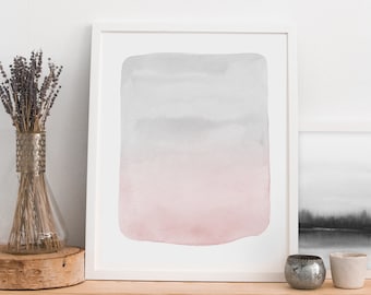 Blush Pink and Grey Abstract Art, PRINTABLE Art, Printable Wall Art, Pink Grey Print, Minimal Art, Watercolor Print, Watercolor Wall Art