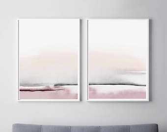 Bedroom Print Set, PRINTABLE Wall Art, Set of 2 Prints, Abstract Wall Art, Printable Abstract Art, Blush Pink and Gray Art, Bedroom Wall Art