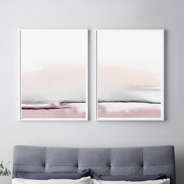 Bedroom Print Set, PRINTABLE Wall Art, Set of 2 Prints, Abstract Wall Art, Printable Abstract Art, Blush Pink and Gray Art, Bedroom Wall Art