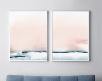 Blush Pink Prints, PRINTABLE Bedroom Prints, Set of 2 Prints, Pink and Blue Wall Art, Bedroom Wall Art, Blush Pink Bedroom, Abstract Art