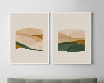 Set of 2 Prints, Printable Wall Art, Modern Landscape, Earth Tone Wall Art, Printable Art, Living Room Wall Art, Minimalist Art, Large Art