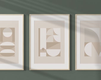 Neutral Wall Art, PRINTABLE Art, Set of 3 Prints, Modern Abstract Art, Geometric Prints, Neutral Art Prints, Bedroom Art Prints, Shapes Art