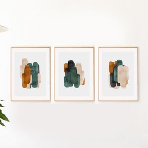 Set of 3 Prints, Living Room Wall Art, Abstract Art, Printable Print Set, Three Prints, Green and Rust Wall Art, Neutral Print Set, 24x36 image 1